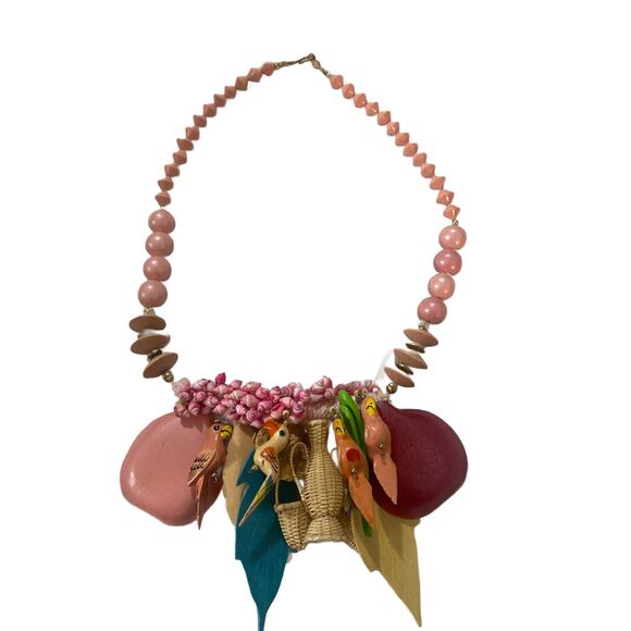 Unhinged Vintage Tropical Kitsch Pink Beaded Statement Necklace - Picture 1 of 6